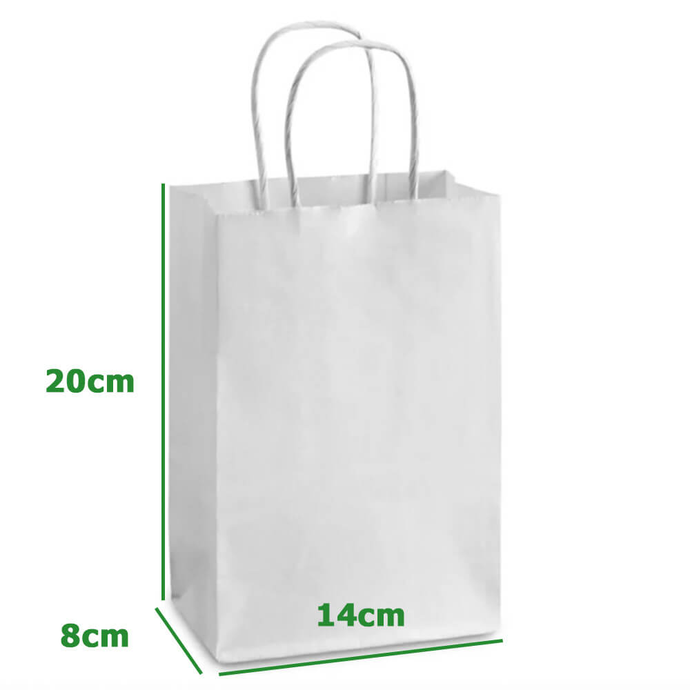 Custom Print 14 x 8 x 20 cm Small White Paper Bags With Twisted Handles - Ruby image 4