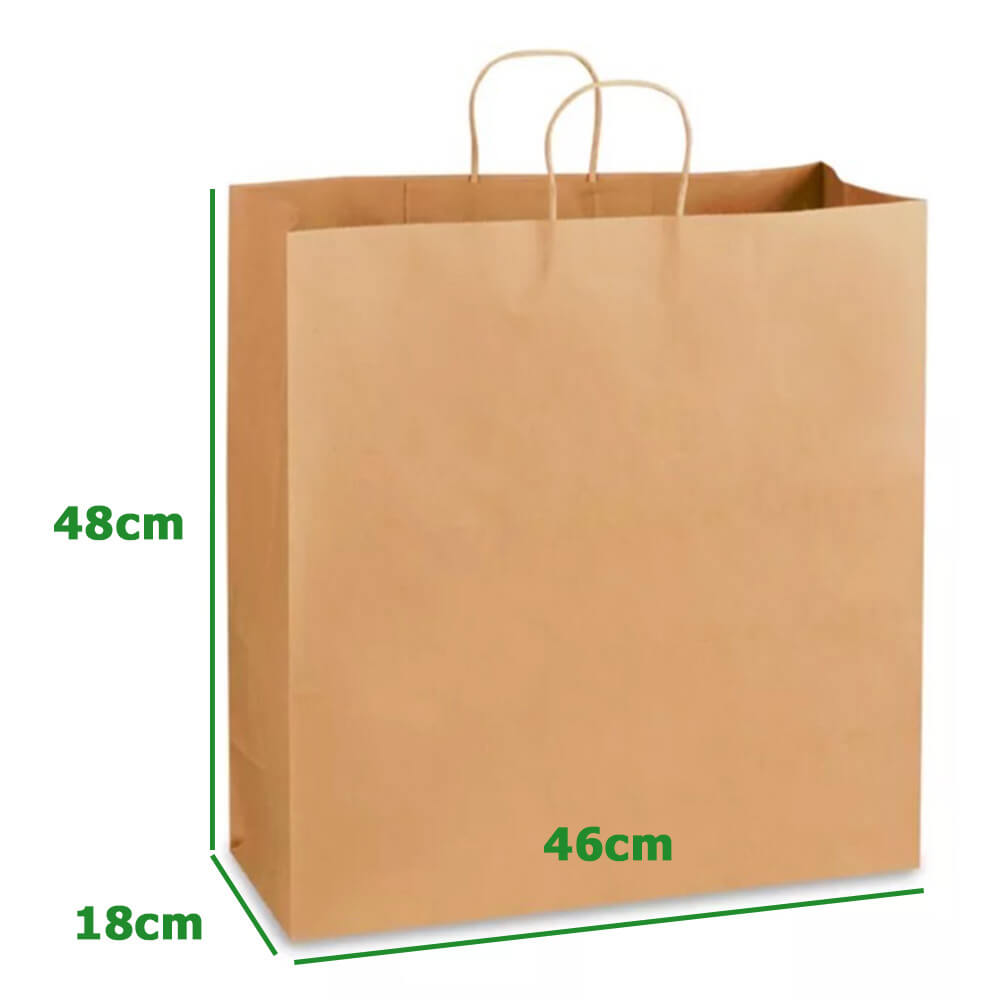 46 x 18 x 48 cm Kraft Paper Shopping Bags With Twisted Handles - Jumbo - 100 Pack image 1
