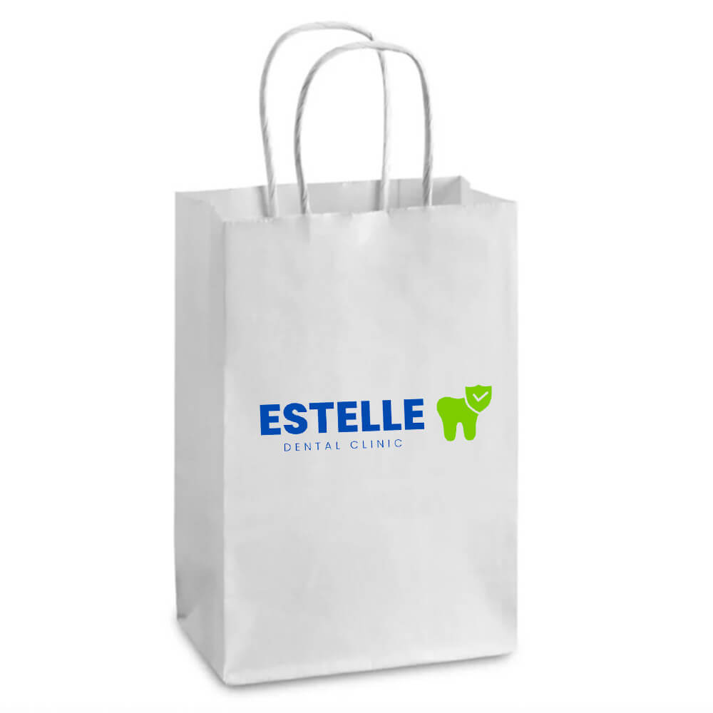 Custom Print 14 x 8 x 20 cm Small White Paper Bags With Twisted Handles - Ruby image 1