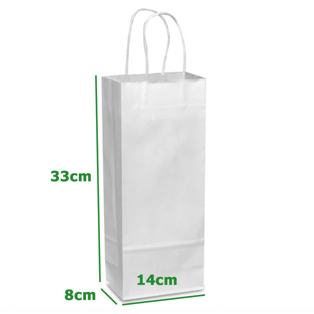 14 x 8 x 33 cm White Paper Bags With Twisted Handles - Single Wine - 100 Pack image 1