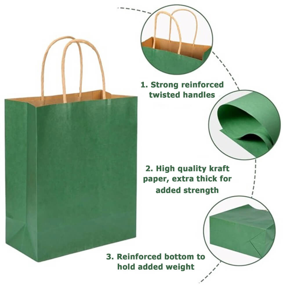 21 x 11 x 27 cm Green Kraft Paper Bag With Twisted Handles image 2