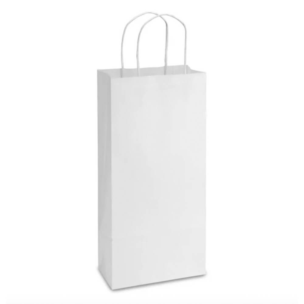 18 x 9 x 33 cm White Paper Bags With Twisted Handles - Double Wine - 100 Pack image 0