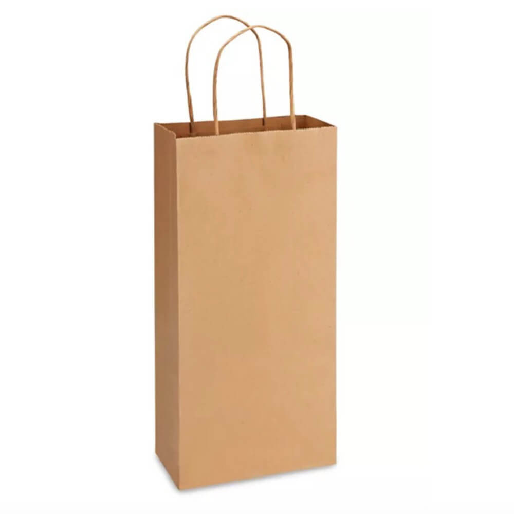 18 x 9 x 33 cm Brown Paper Bags With Twisted Handles - Double Wine - 100 Pack image 0