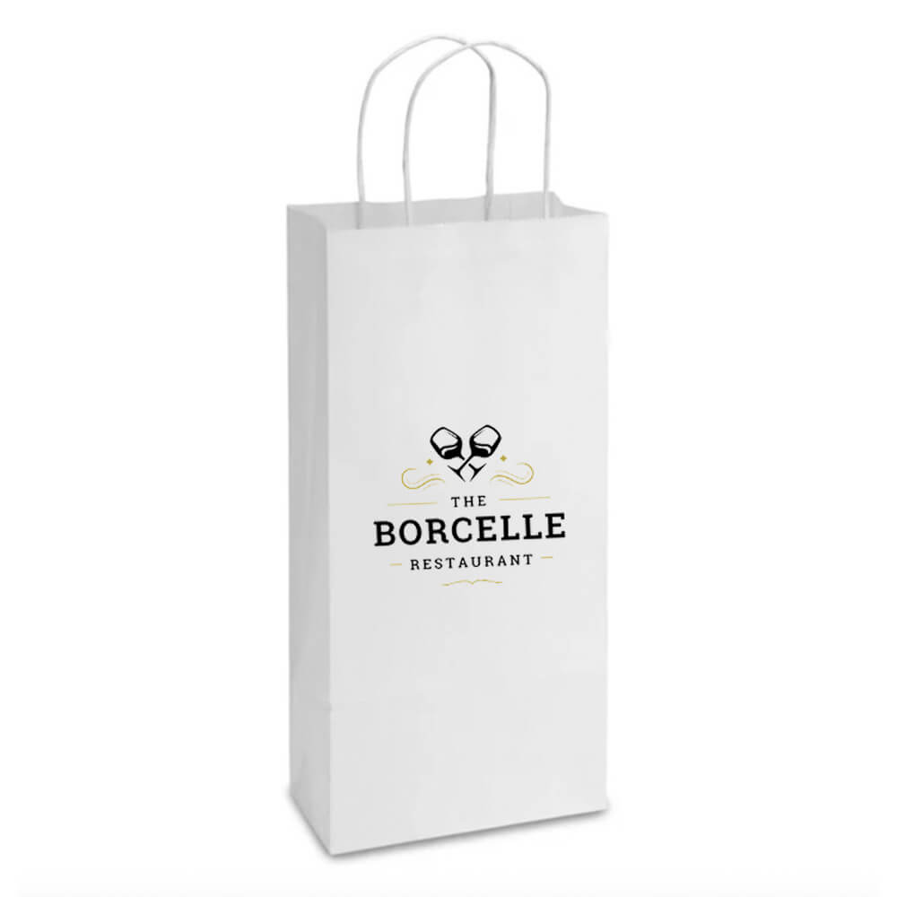Custom Print Double Wine Bottle White Paper Bags With Twisted Handles image 2