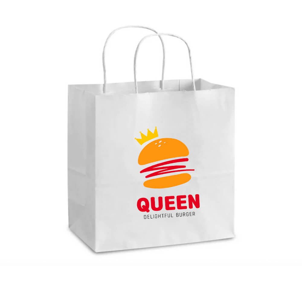 Custom Print 28 x 15 x 28 cm White Paper Takeaway Bags With Twisted Handles - Bite image 0