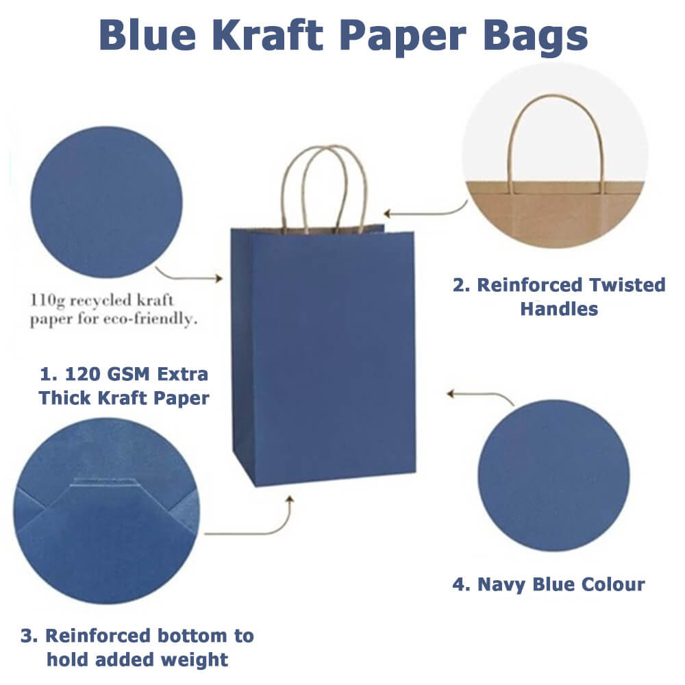 15 x 8 x 21 cm Blue Kraft Paper Bag With Twisted Handles image 2