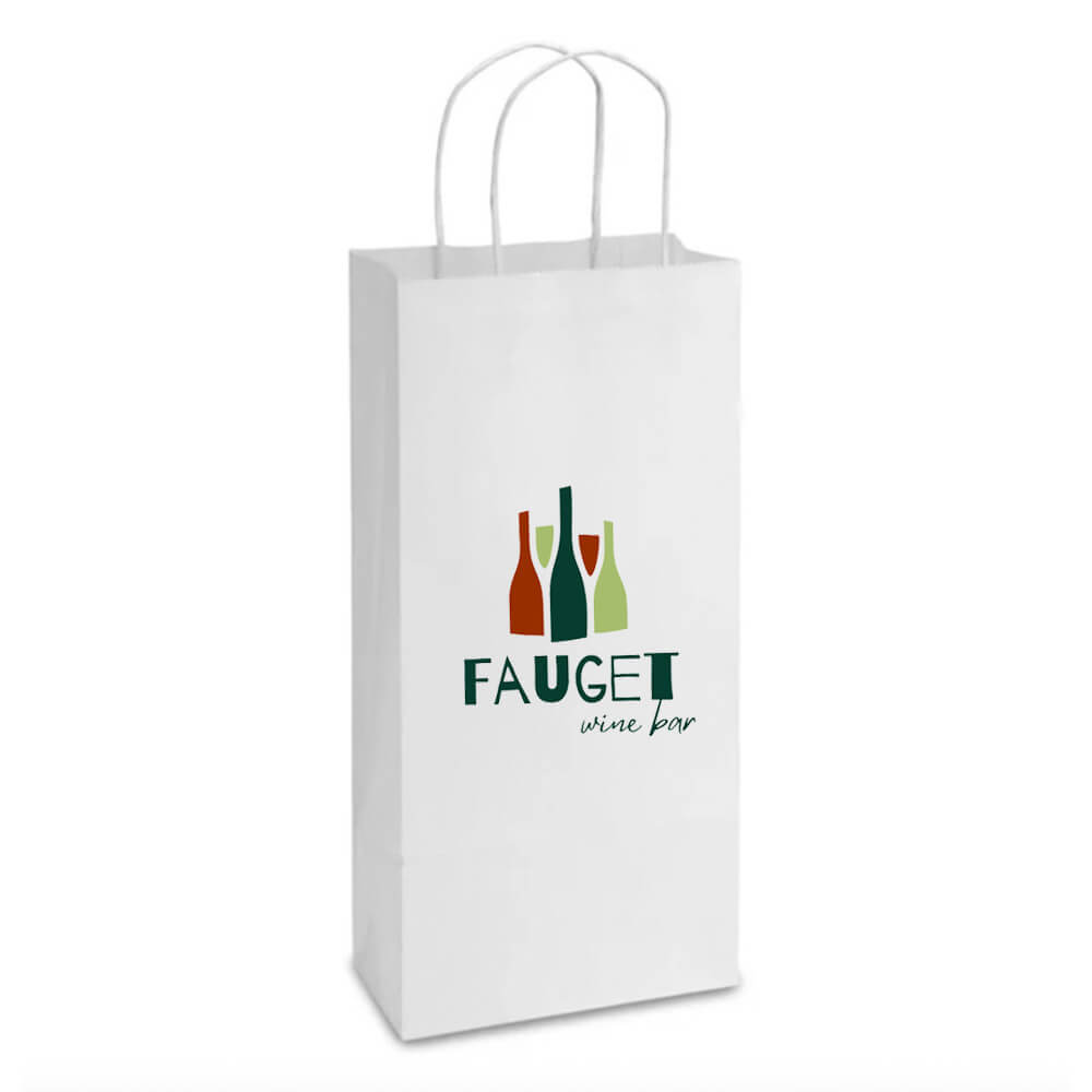 Custom Print Double Wine Bottle White Paper Bags With Twisted Handles image 0