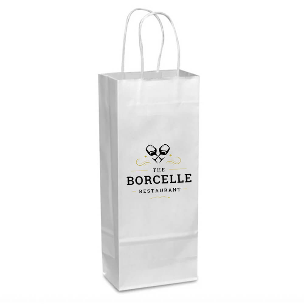 Custom Print Single Wine Bottle White Paper Bags With Twisted Handles image 0