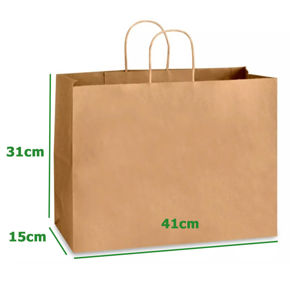 41 x 15 x 31 cm Brown Paper Shopping Bags With Twisted Handles - Chichi - 100 Pack image 1
