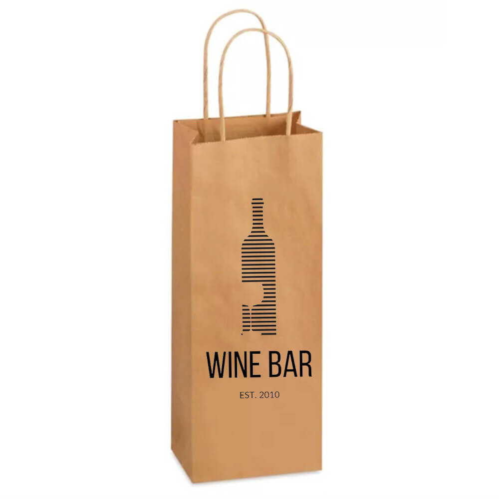 Custom Print Single Wine Bottle Paper Bags With Twisted Handles image 0