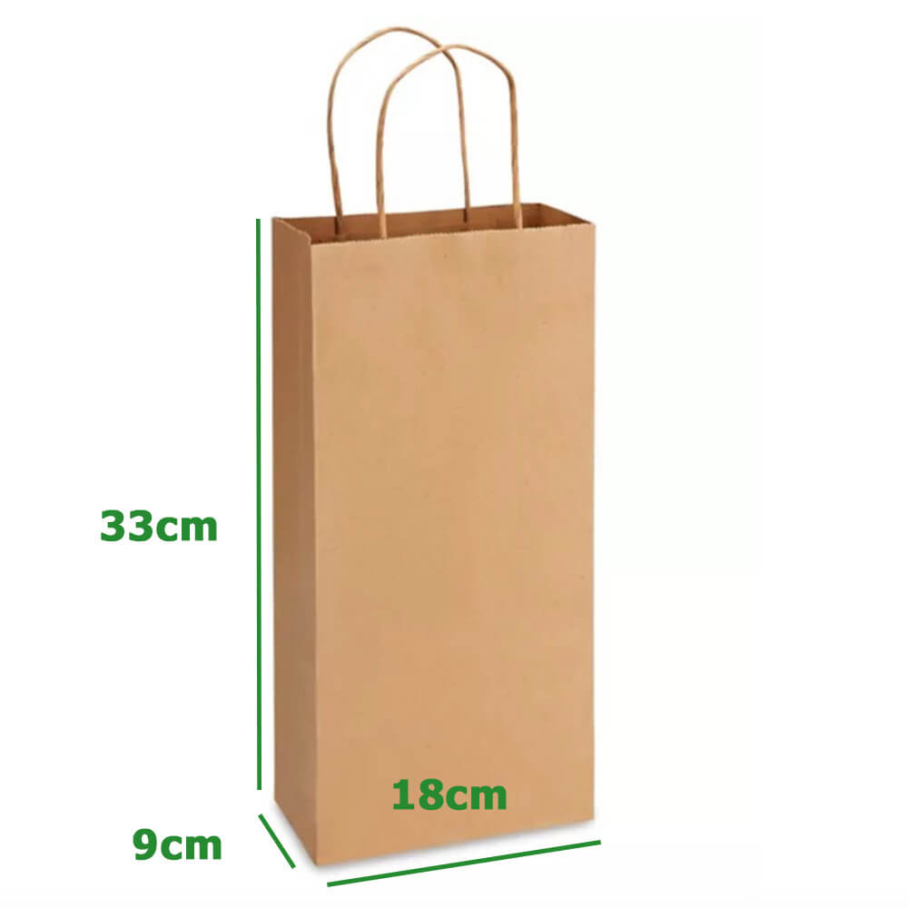 18 x 9 x 33 cm Brown Paper Bags With Twisted Handles - Double Wine - 100 Pack image 1