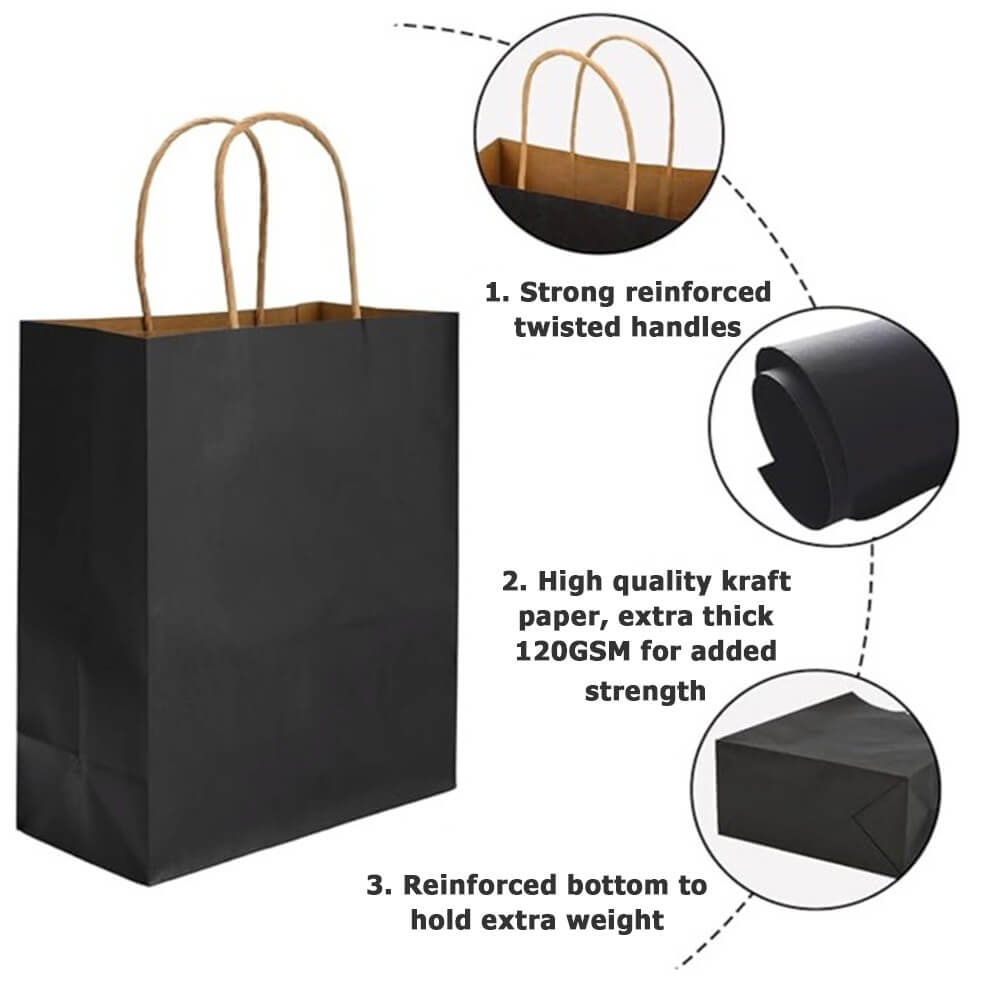 28 x 15 x 28 cm Large Black Paper Bags With Twisted Handles image 2
