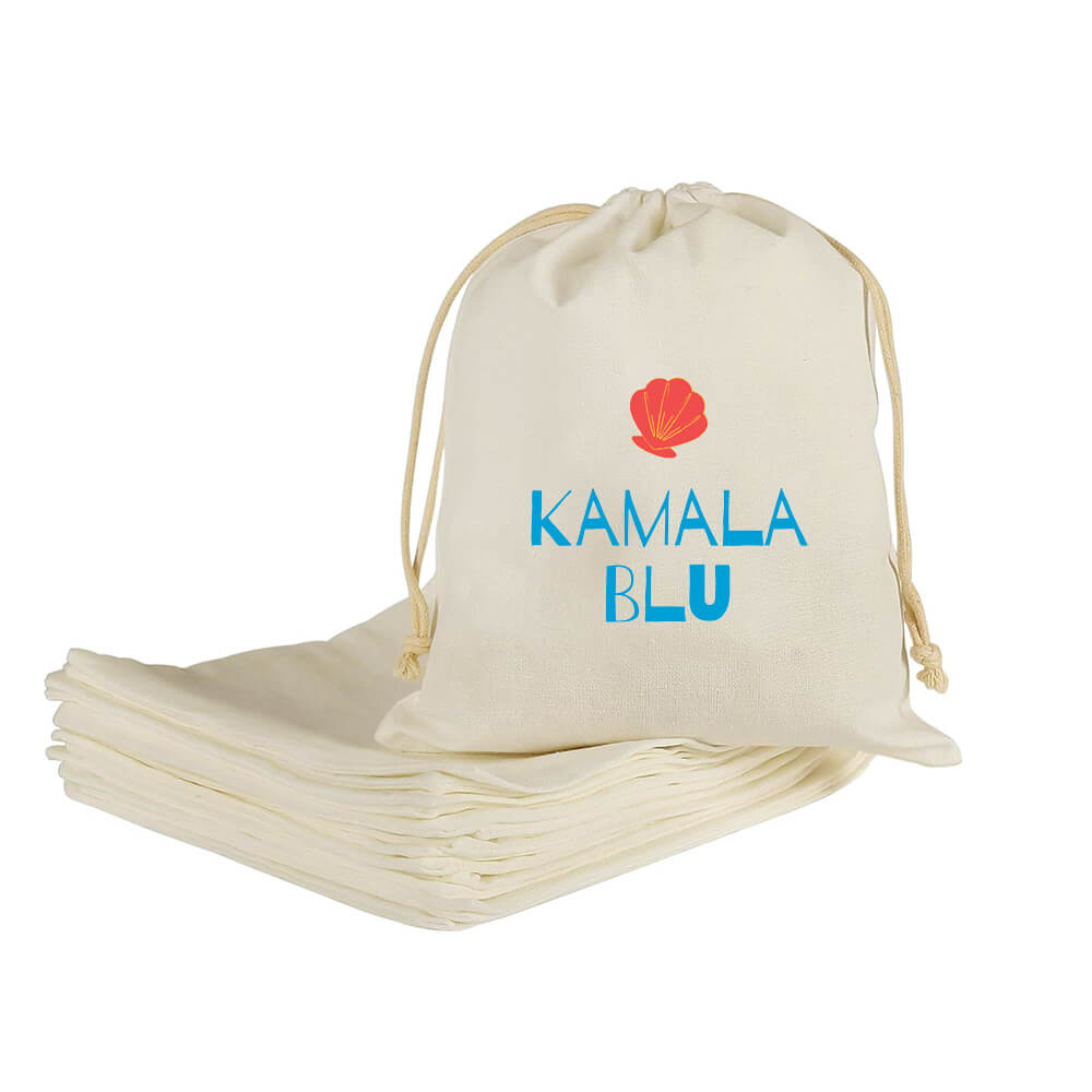 Custom Printed Medium Calico Drawstring Bags - 25 x 35 cm - 5oz - Natural Cotton image 0