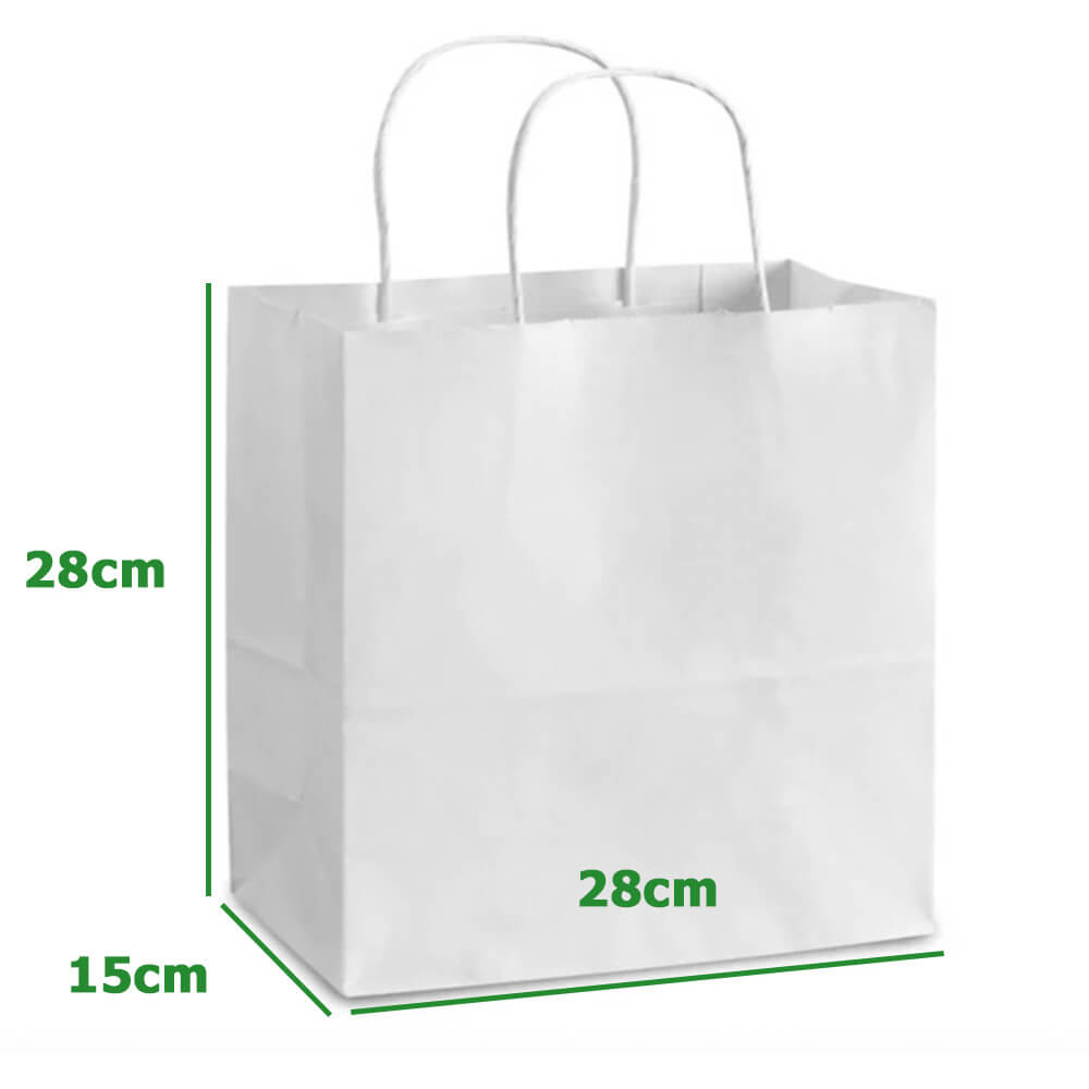 28 x 15 x 28 cm White Paper Bags With Twisted Handles - Bite - 100 Pack image 1