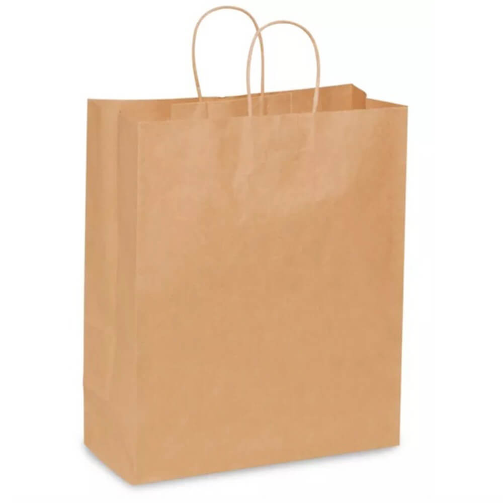 33 x 15 x 40 cm Brown Paper Shopping Bags With Twisted Handles - Rover - 100 Pack image 0