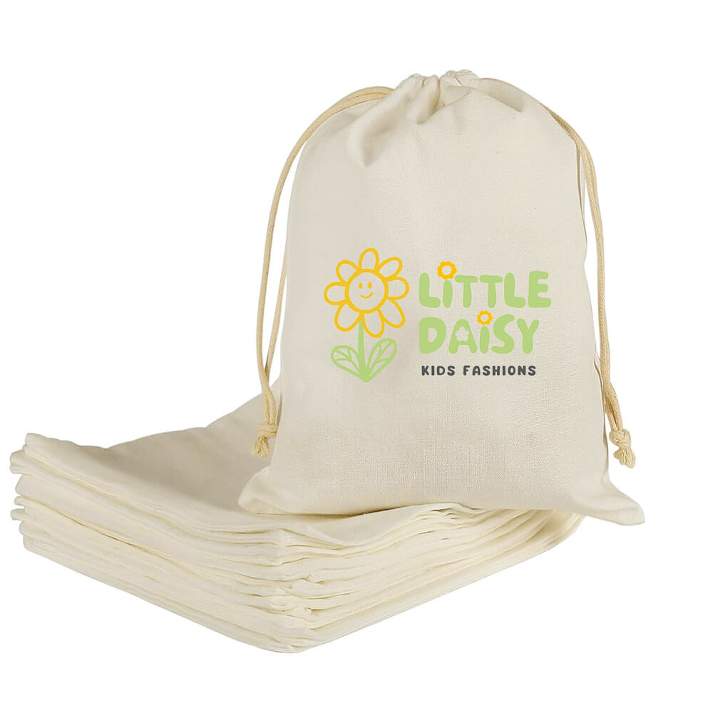 Custom Printed Large Calico Drawstring Bags - 35 x 45 cm - 5oz - Natural Cotton image 1