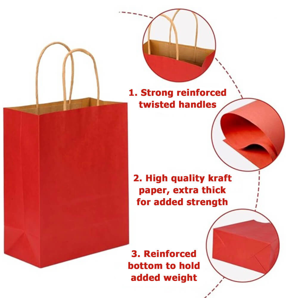 28 x 15 x 28 cm Large Red Kraft Paper Bag With Twisted Handles image 2