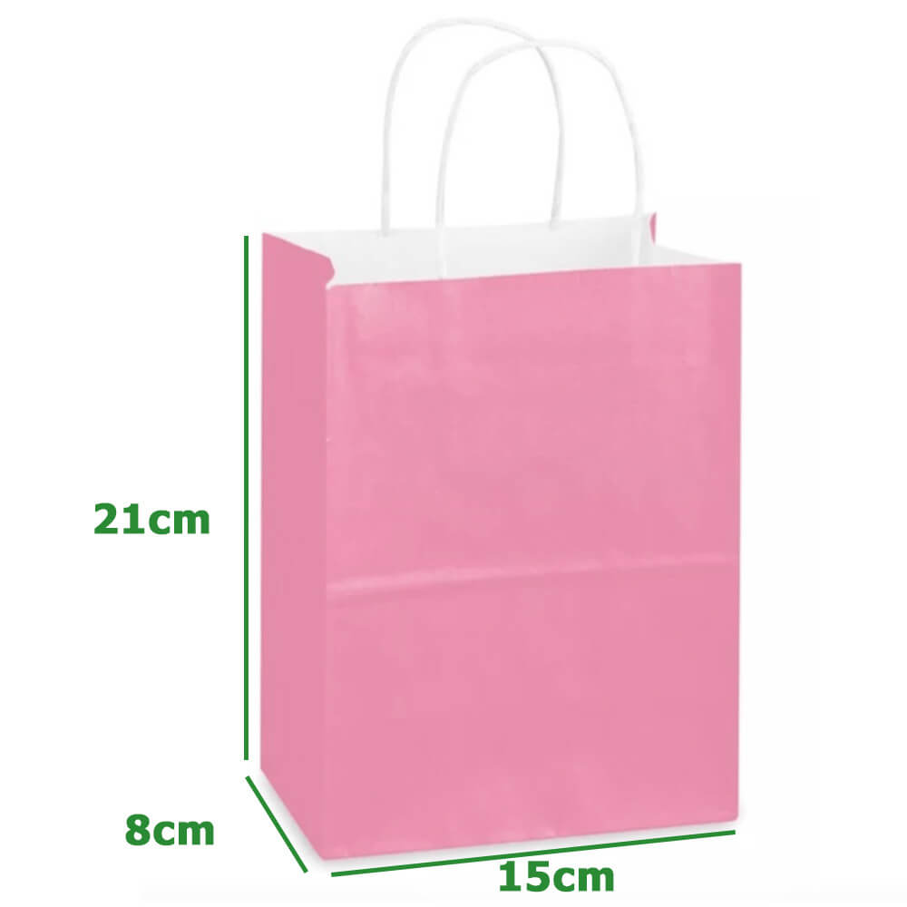 15 x 8 x 21 cm Pink Paper Bags With Twisted Handles image 1