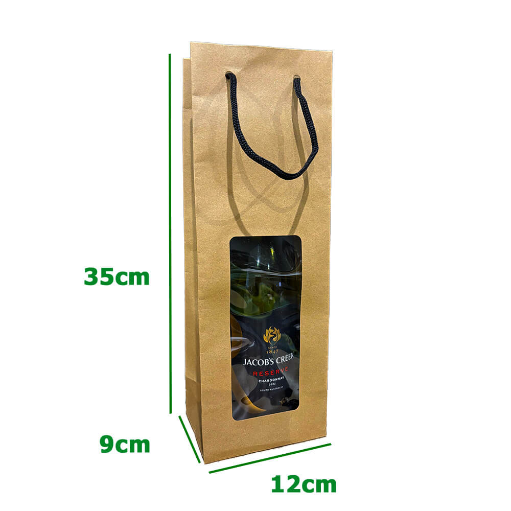 Single Kraft Paper Wine Bags With Window - 100 Pack image 1