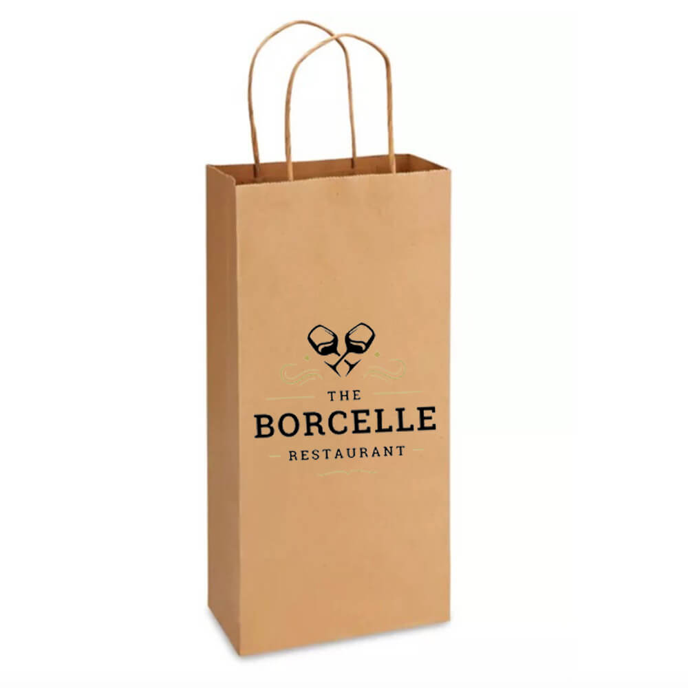 Custom Print Double Wine Bottle Paper Bags With Twisted Handles image 1