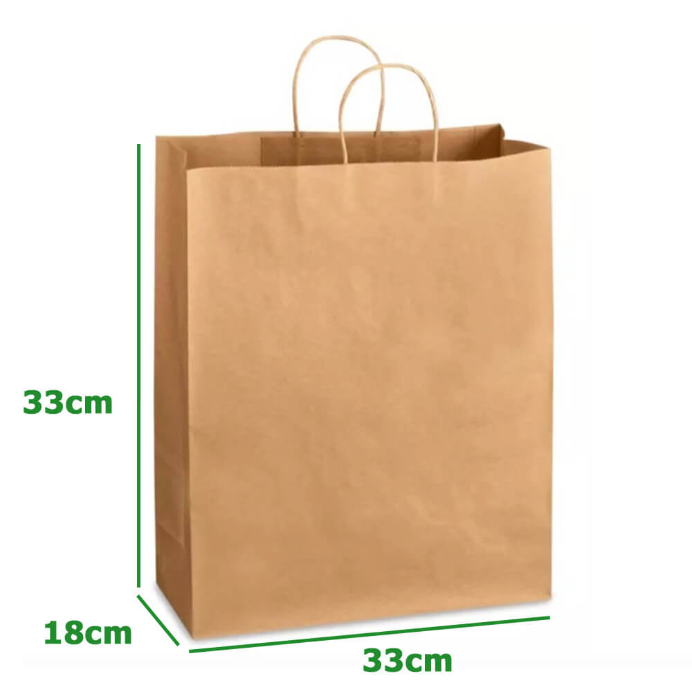 33 x 18 x 33 cm Medium Brown Takeaway Paper Bags With Twisted Handles - Star - 100 Pack image 1