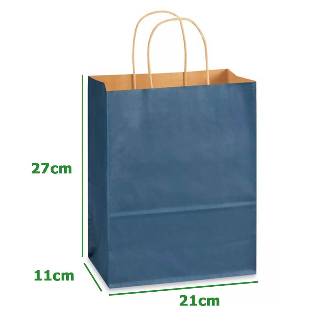 21 x 11 x 27 cm Blue Kraft Paper Bag With Twisted Handles image 1