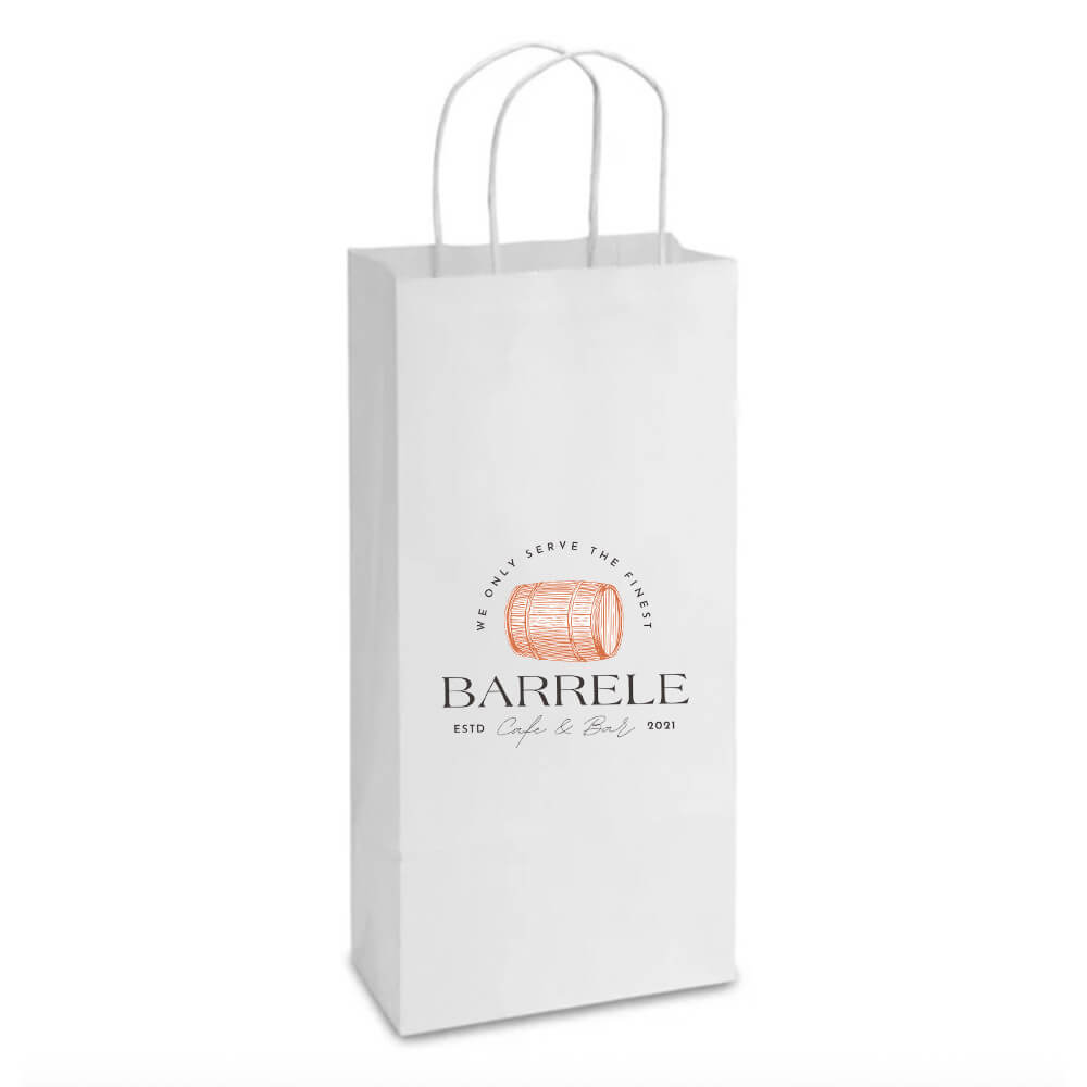 Custom Print Double Wine Bottle White Paper Bags With Twisted Handles image 1