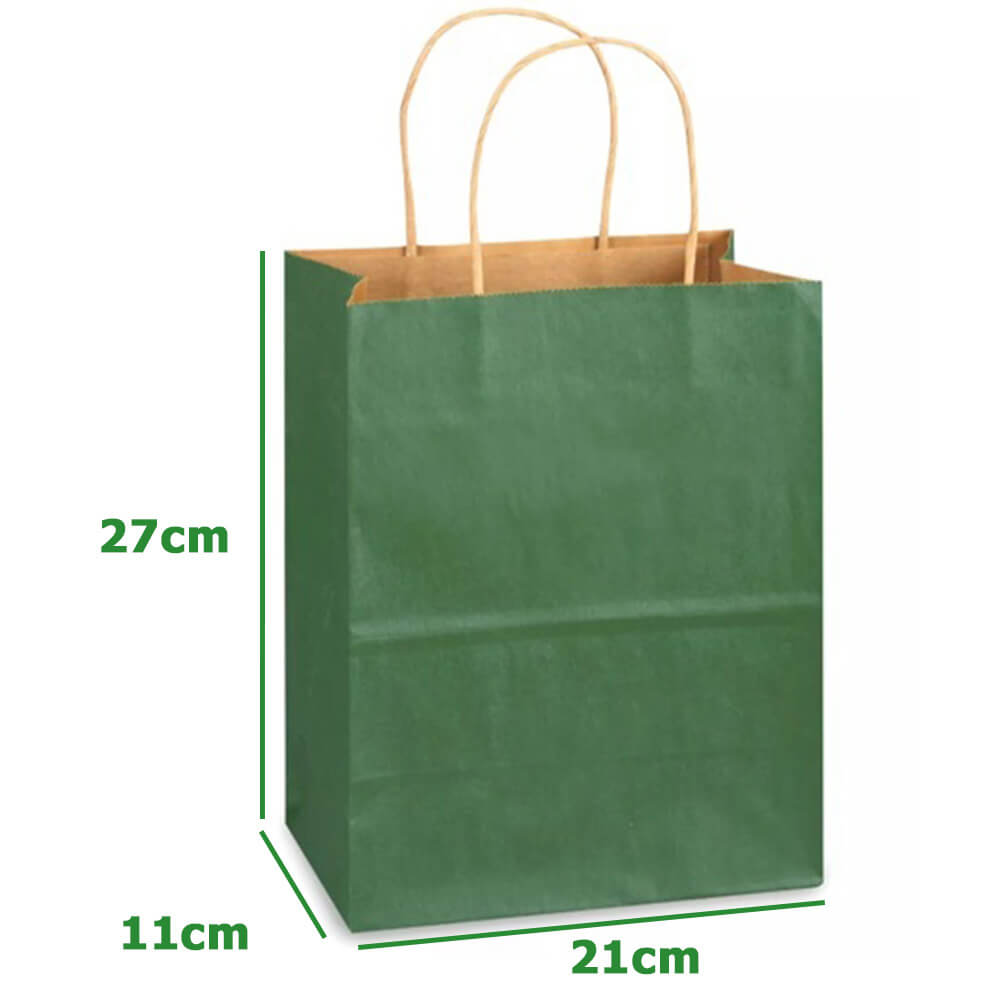 21 x 11 x 27 cm Green Kraft Paper Bag With Twisted Handles image 1