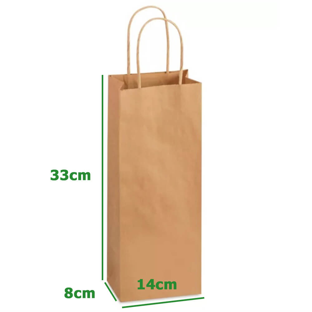 14 x 8 x 33 cm Brown Paper Bags With Twisted Handles - Single Wine - 100 Pack image 1